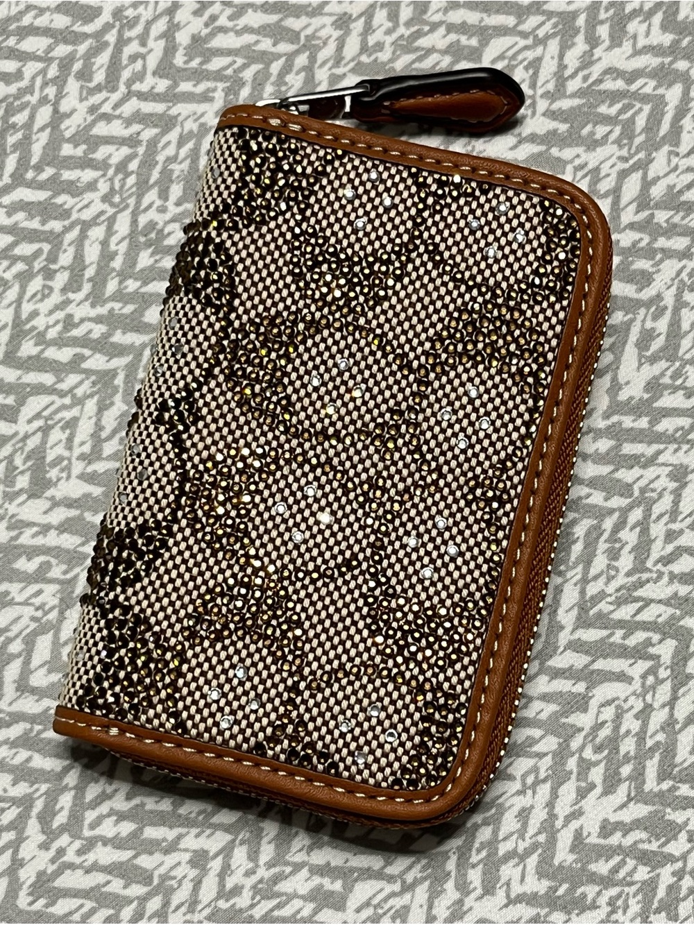 Coach Essential Small Zip Around Card Case in Crystal Signature Jacquard